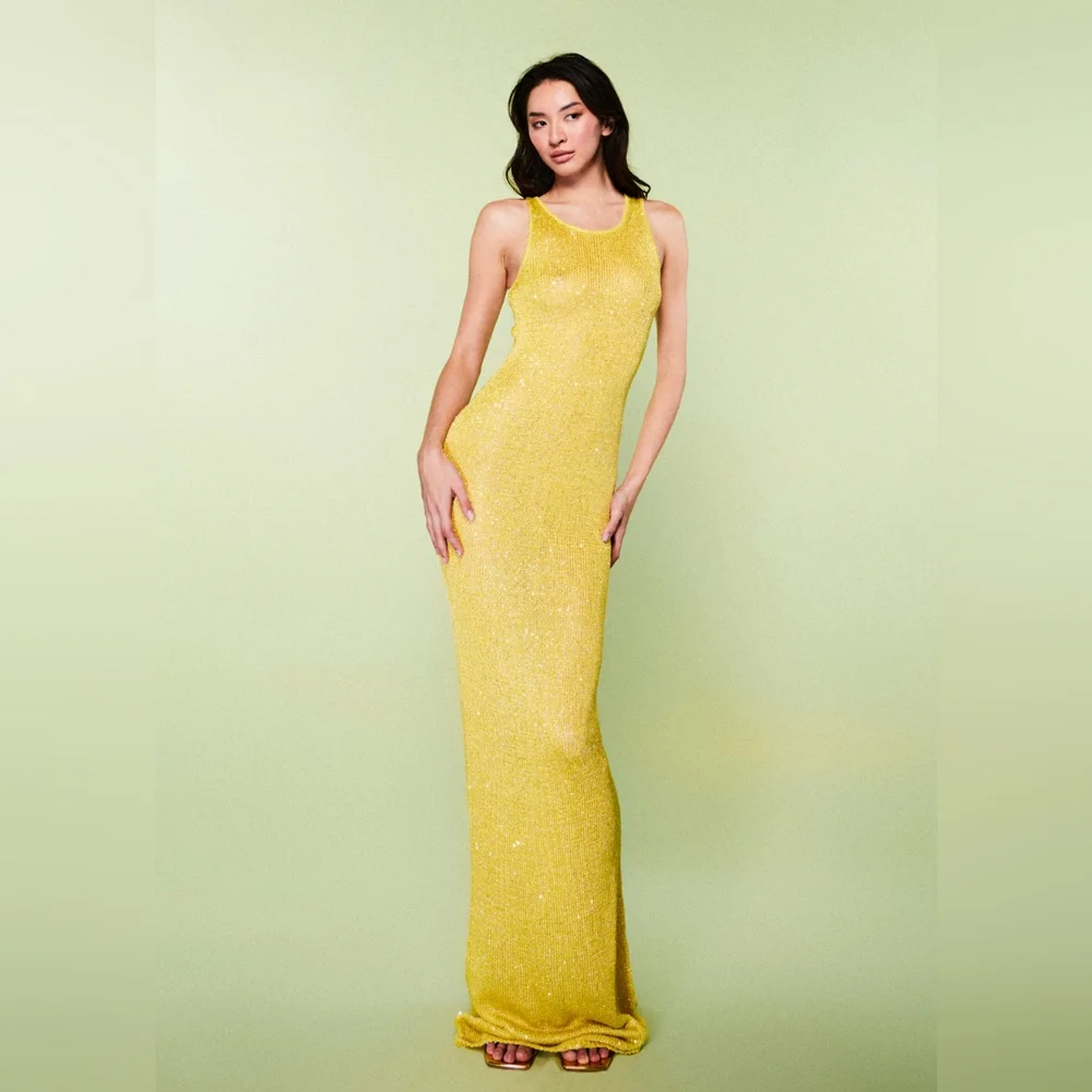 BB3. NWT ASTA RESORT NATALIA DRESS - CHARTREUSE SEQUIN - Picture 4 of 9
